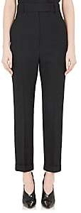 WOMEN'S VIRGIN WOOL SUITING PIQUÉ HIGH-WAISTED TROUSERS - BLACK SIZE 42 FR