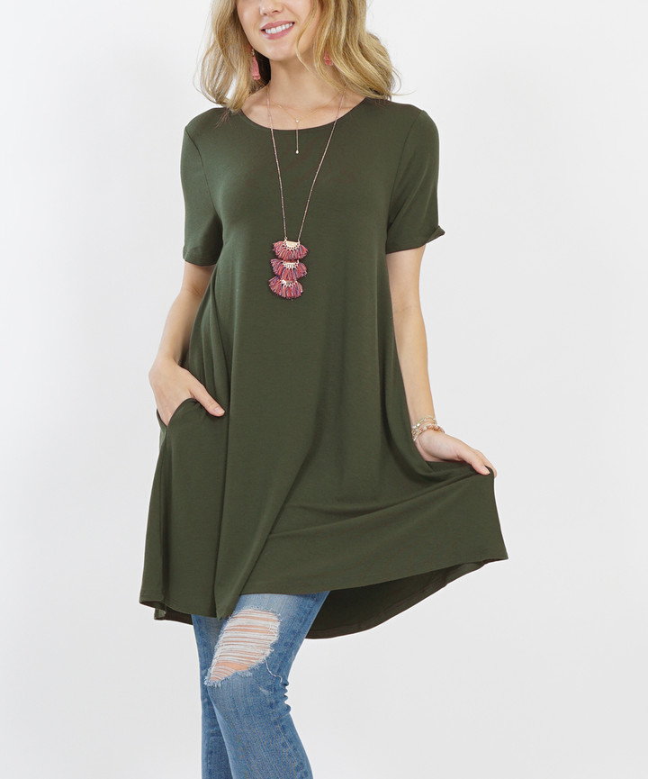 Army Green Side Pocket Swing Tunic - Women & Plus