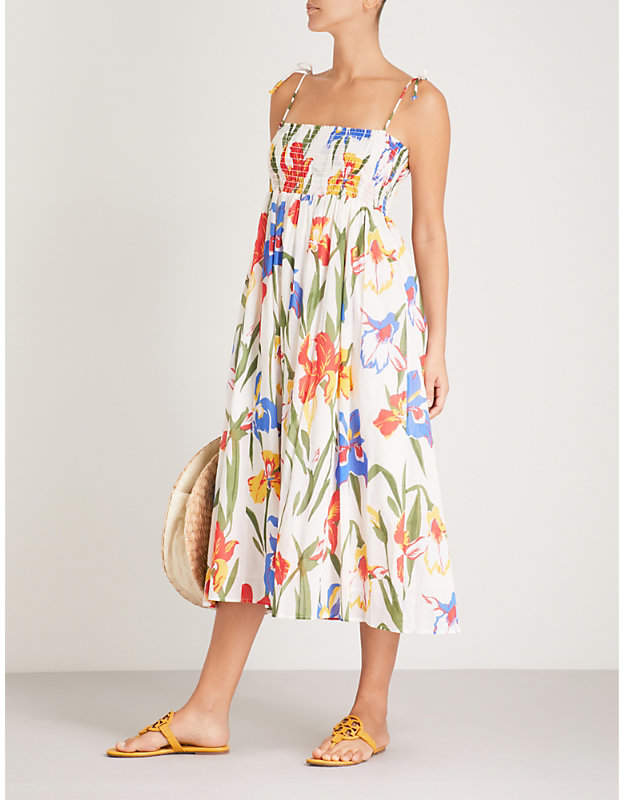 Iris-print cotton-voile dress