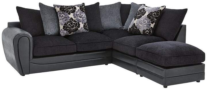 Monico Floral Fabric And Faux Snakeskin Right Hand Single Arm Corner Chaise Sofa And Footstool