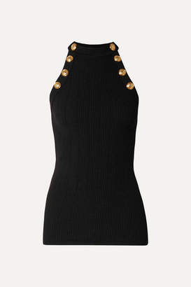 Balmain Button-embellished Ribbed Wool-blend Tank - Black Balmain Button-embellished Ribbed Wool-blend Tank - Black