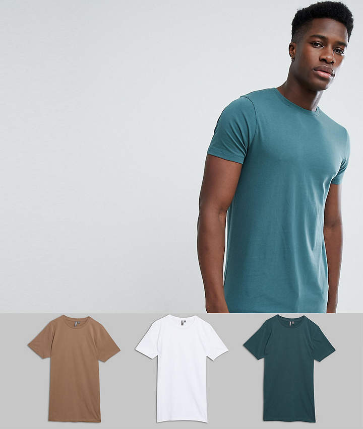 DESIGN – 3er Packung lang geschnittener T-Shirts mit Rundhalsausschnnitt – Jetzt Sparen