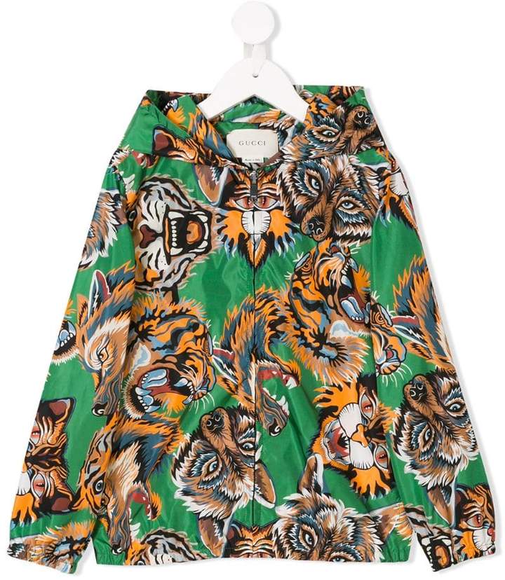 Gucci Kids animal faces print hooded jacket