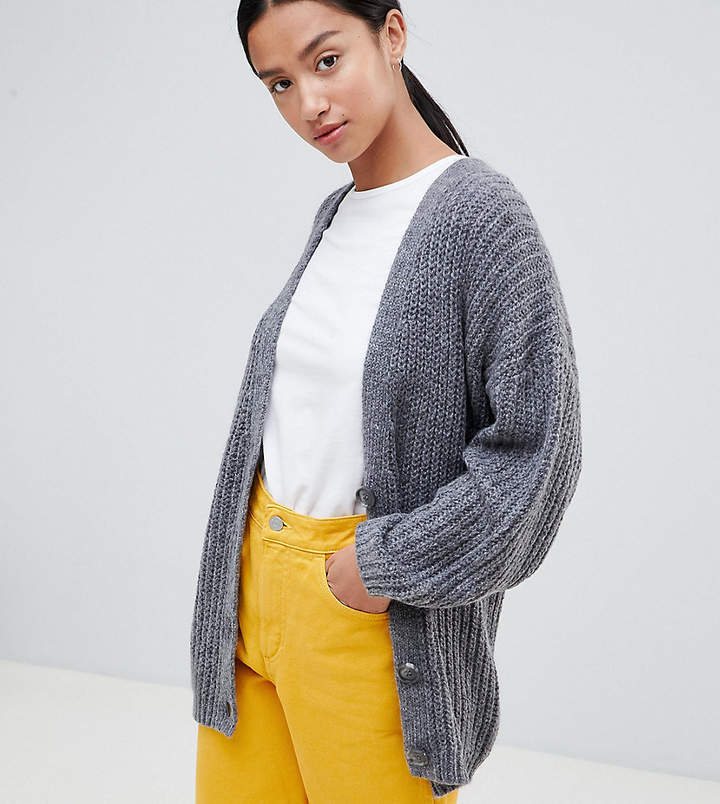 DESIGN Petite oversize cardigan in chunky rib with buttons