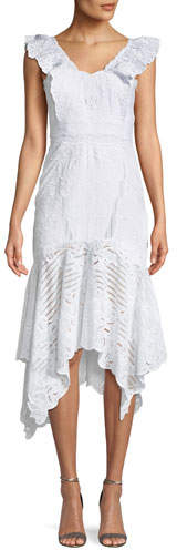 Embroidered Ruffle-Sleeve Cutout Dress