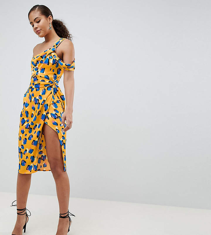 Tall DESIGN Tall Twist And Cut Out Midi Dress In Bright Abstract Print