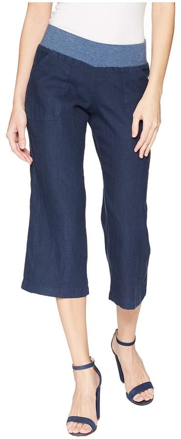Crop Linen Pant Rib Waist Women's Casual Pants