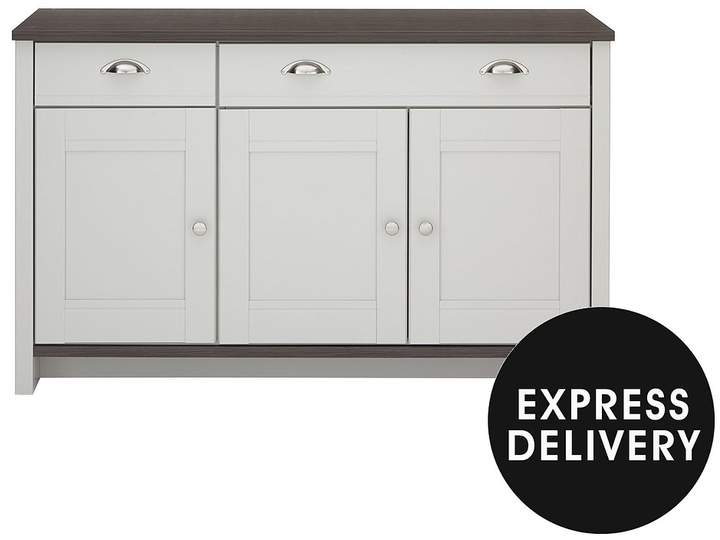 Tivoli Ready Assembled Large Grey Sideboard With Walnut Effect Top