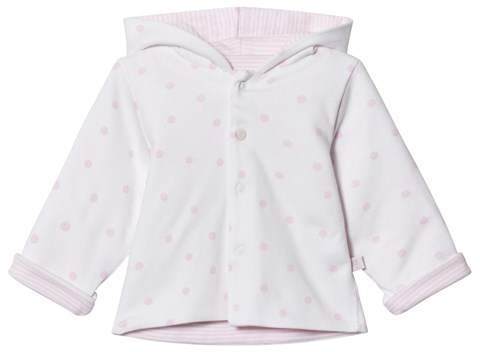 White and Pale Pink Reversible Spot and Stripe Hooded Jacket