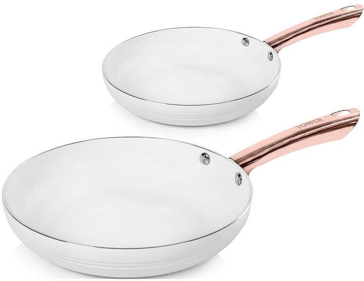 Linear Rose Gold Set Of 2 Frying Pans In White