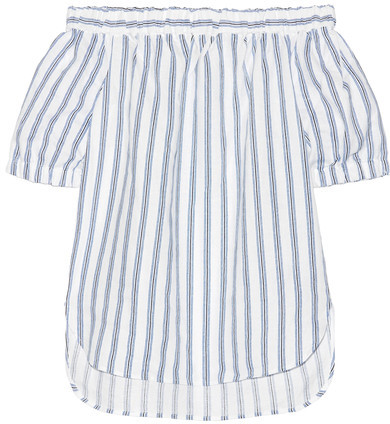  Off-the-shoulder Striped Linen Top - White