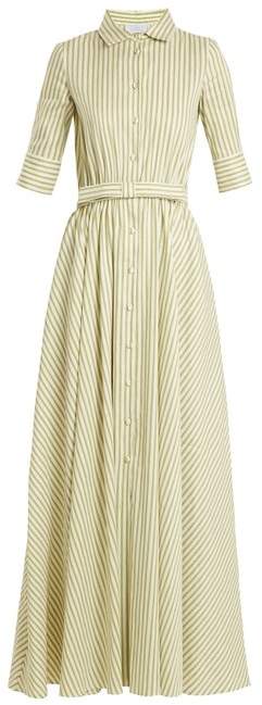 Striped waist-belt linen-blend shirtdress