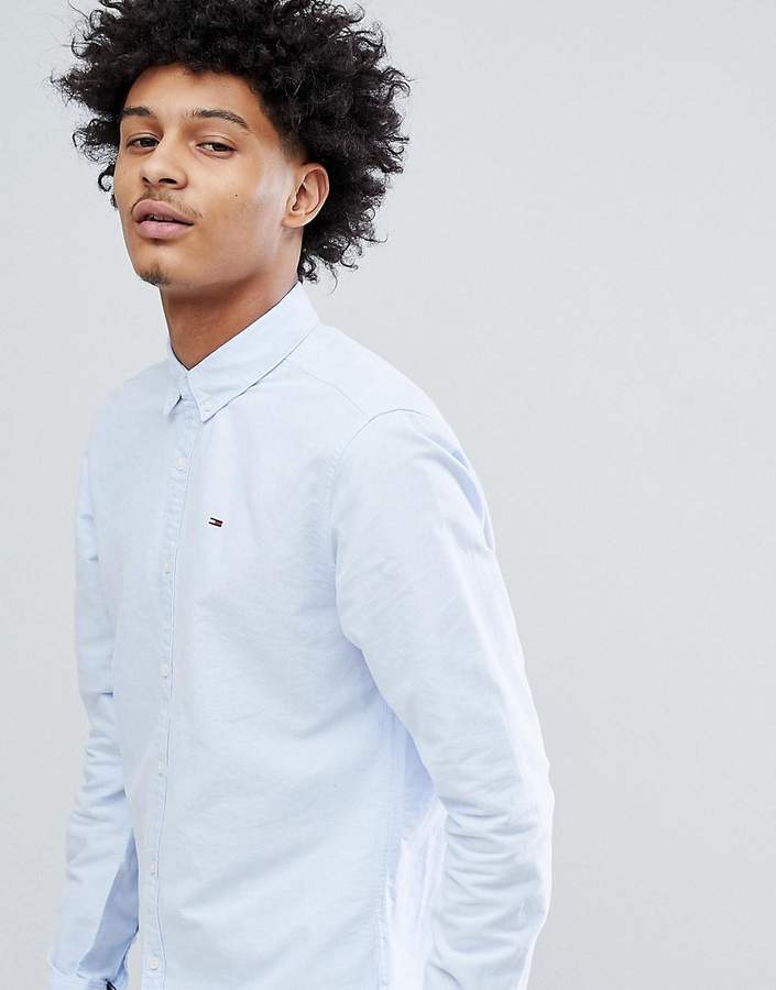 – Blaues Regular Fit Oxfordhemd mit Button-down-Kragen und Flag-Logo
