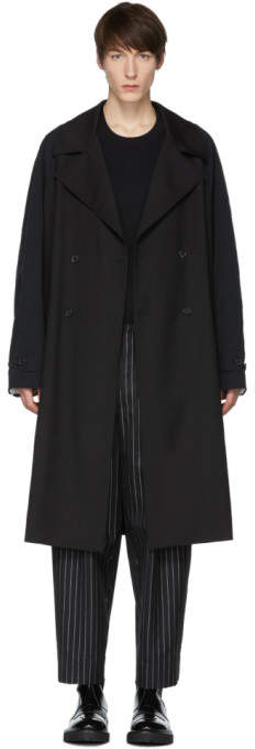 Black Contrast Sleeves Trench Coat