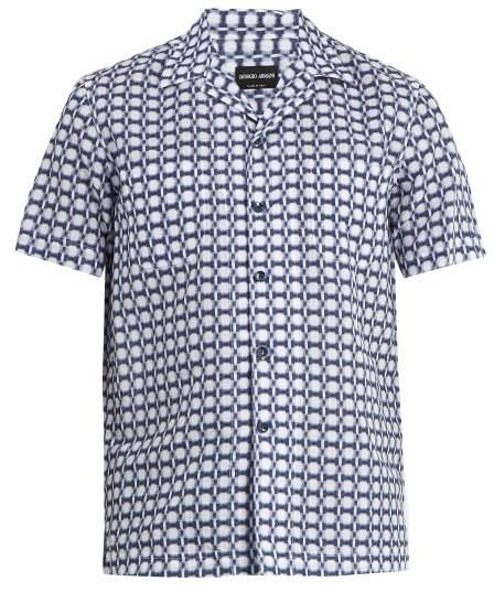 Geometric-print short-sleeved cotton shirt