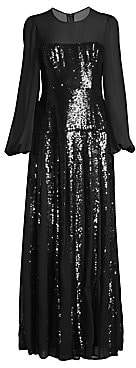 BCBGMAXAZRIA Women's Chiffon Sleeve Sequin Gown - Size 0