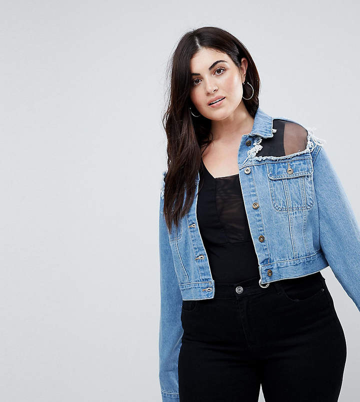 Liquor N Poker Plus – Kurz geschnittene Jeansjacke mit Netzstoffeinsatz