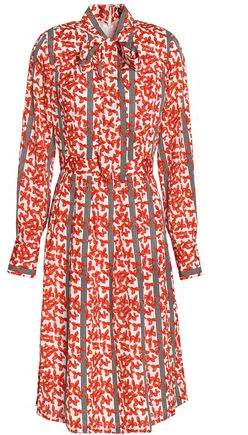 Pussy-Bow Printed Crepe Dress