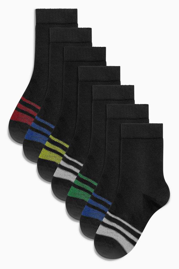 Boys Black Stripe Footbed Socks Seven Pack (Older Boys) - Black