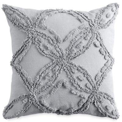 Check Smocked Metallic Chenille Square Throw Pillow in Grey