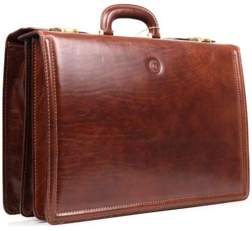 Giudi Aktenkoffer glänzendes Rindsleder braun