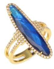 Diamonds, Blue Labradorite & 14K Yellow Gold Ring