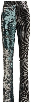 Halpern Sequined Slim Leg Flared Trousers - Womens - Light Blue