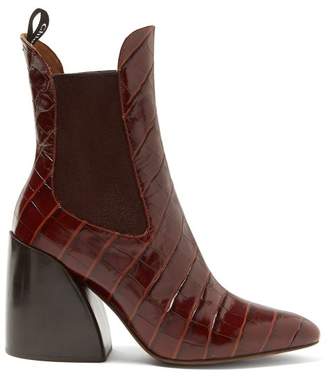 Chloé Crocodile Effect Leather Chelsea Boots - Womens - Brown Chloé Crocodile Effect Leather Chelsea Boots - Womens - Brown