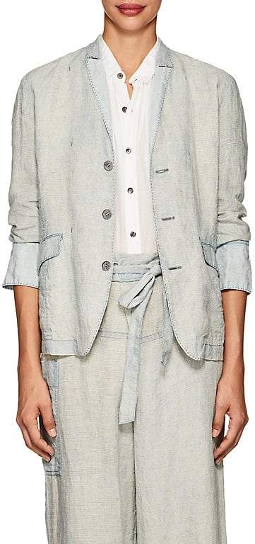 Women's Micro-Checked Linen Three-Button Blazer