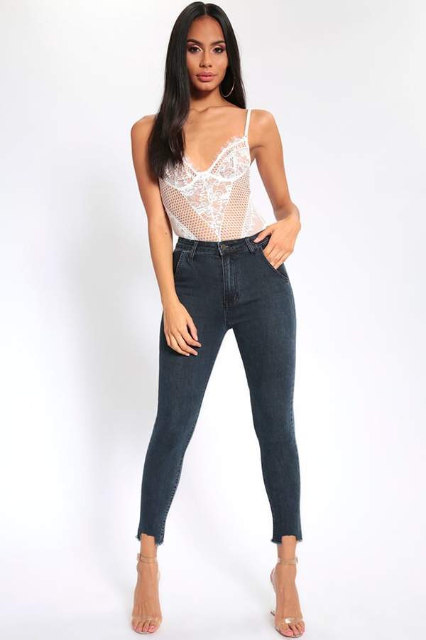 Isawitfirst Mid Wash High Rise Step Hem Skinny Jeans