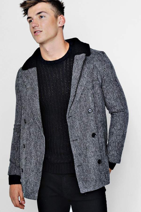 Borg Collar Double Breasted Wool Look Coat