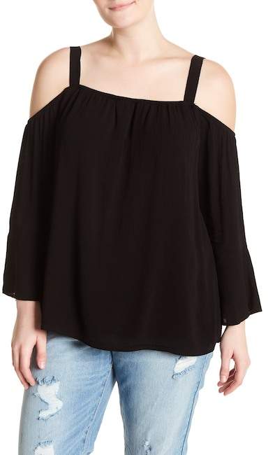 Indra Cold Shoulder Bell Sleeve Top (Plus Size)
