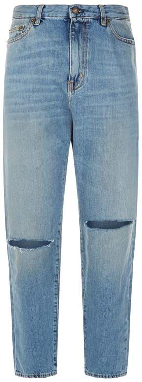Straight High-Rise Ripped Knee Jeans