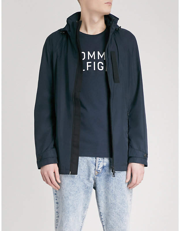 Logo-appliqué shell hooded jacket