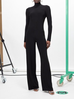 Norma Kamali High Neck Jersey Wide Leg Jumpsuit - Womens - Black