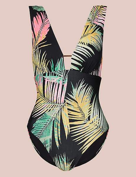 Secret SlimmingTM Palm Print Plunge Swimsuit