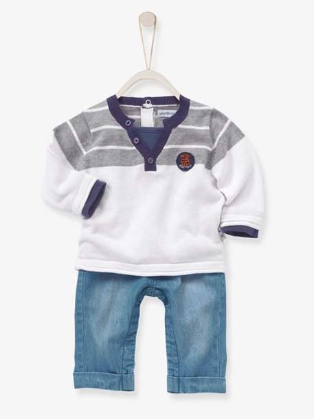 Babies' Sweatshirt and Jeans Outfit - white light striped
