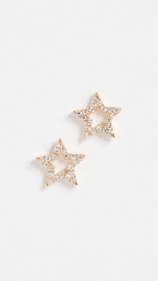 14k Gold Diamond Open Star Stud Earrings