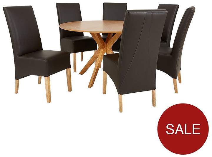Starburst 119 Cm Oak Veneer Circular Dining Table + 6 Eternity Chairs