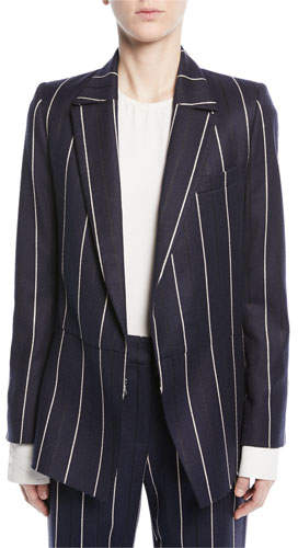 Open-Front Long-Sleeve Pinstripe Wool-Blend Blazer