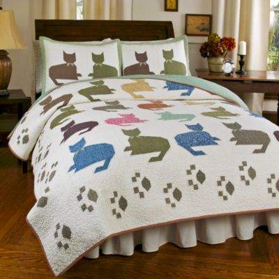 Meow Full/Queen Quilt Set in Ivory