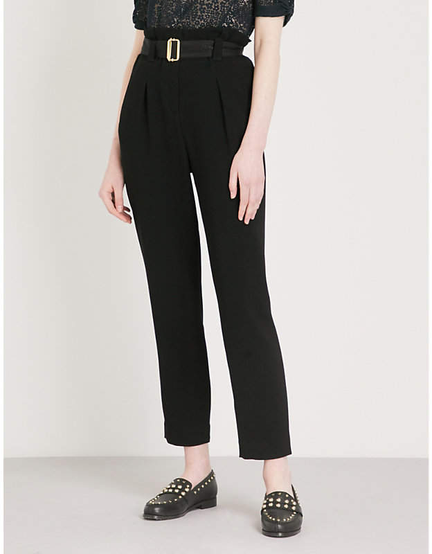 High-rise tapered crepe trousers