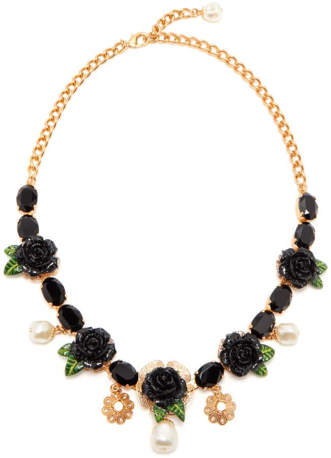 Rose and crystal-embellished necklace