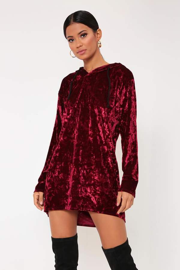 Isawitfirst Burgundy Velvet Hooded Dress