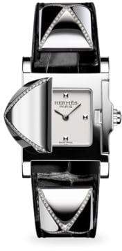 Hermes Watches Medor Diamond, Stainless Steel & Alligator Strap Watch
