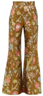 Peter Pilotto High Rise Floral Brocade Flared Trousers - Womens - Green Multi