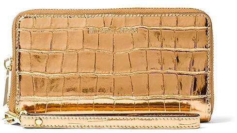 Michael Kors Gold Croc-Embossed Leather Smartphone Wristlet - GOLD - STYLE