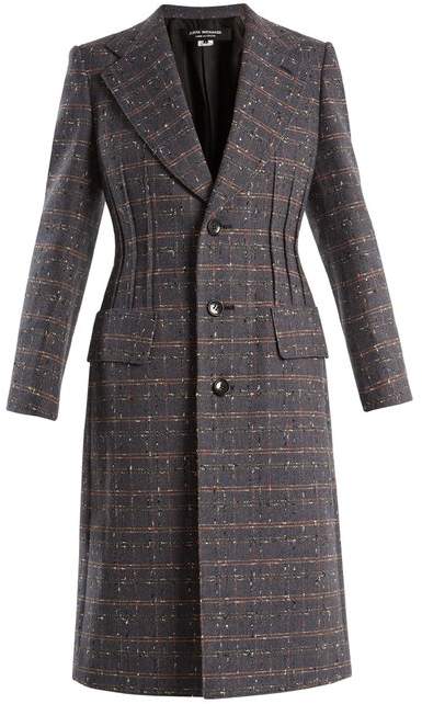Checked single-breasted wool-blend coat