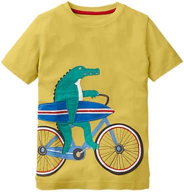 Mini Boden Boys' Bicycle Crocodile Applique T-Shirt, Yellow
