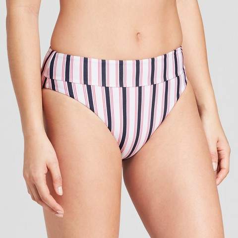 Tori Praver Seafoam Women's Stripe Cheeky High Waist Bikini Bottom - Sea Salt